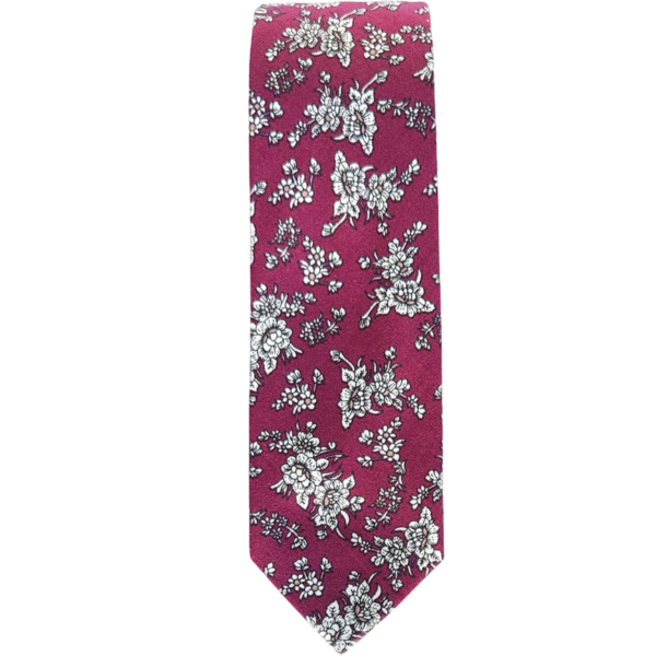 Burgundy White Floral Tie Set